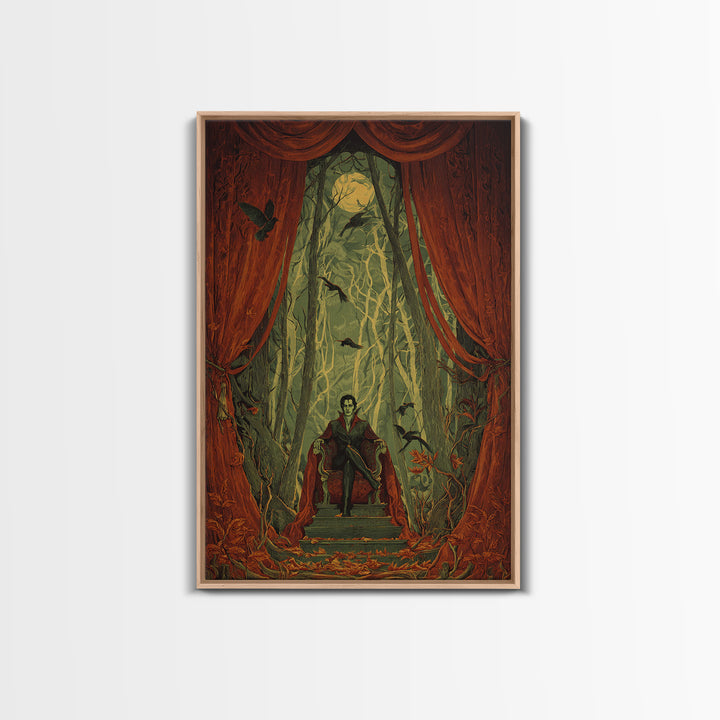 The Velvet Vampire Conservatory - Icon Portrait, Macabre Halloween Art, Vertical Wall Art, Framed Canvas Print, Halloween Home Decor