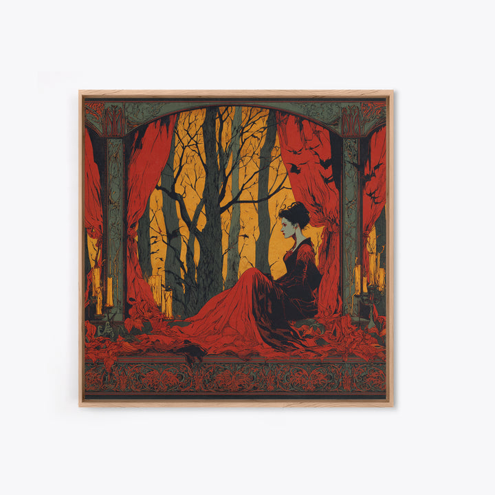 The Velvet Vampire Conservatory - Icon Portrait, Dark Fantasy Wall Art, Square Wall Art, Canvas Print, Halloween Home Decor, Gothic Wall Art