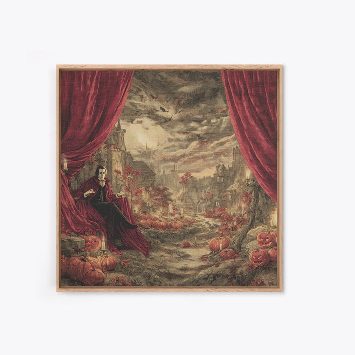 The Velvet Vampire Conservatory - Environmental Panorama, Occult Wall Decor, Square Wall Art, Canvas Print, Halloween Home Decor