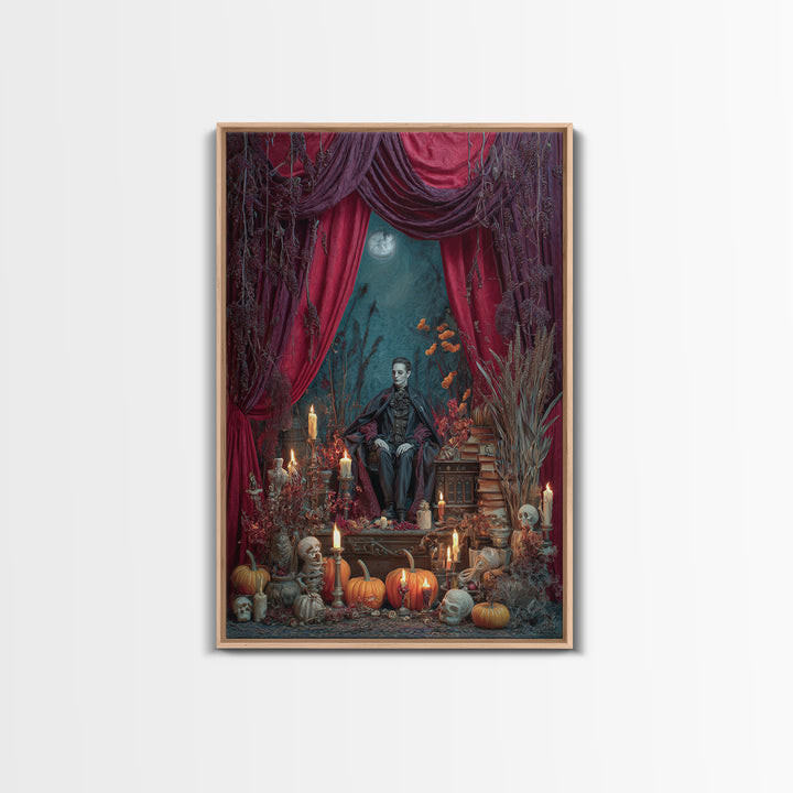 The Velvet Vampire Conservatory - Occult Still Life, Macabre Halloween Art, Vertical Wall Art, Framed Canvas Print, Halloween Home Decor