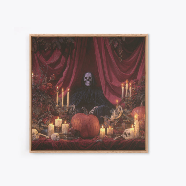 The Velvet Vampire Conservatory - Occult Still Life, Macabre Halloween Art, Square Wall Art, Framed Canvas Print, Halloween Home Decor