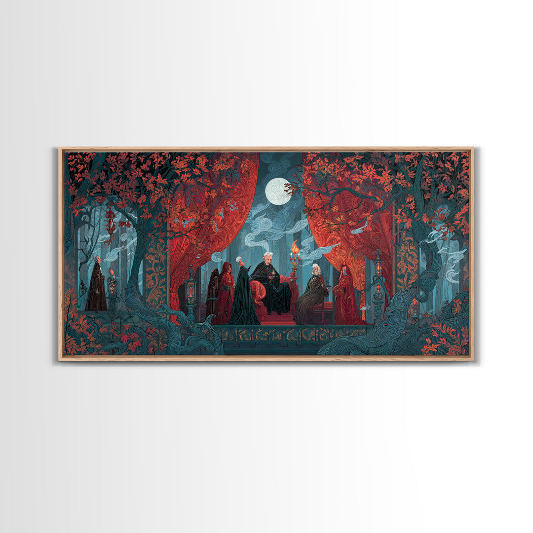 The Velvet Vampire Conservatory - Procession Scene, Gothic Home Decor, Wide Panoramic Art, Canvas Print, Halloween Home Decor