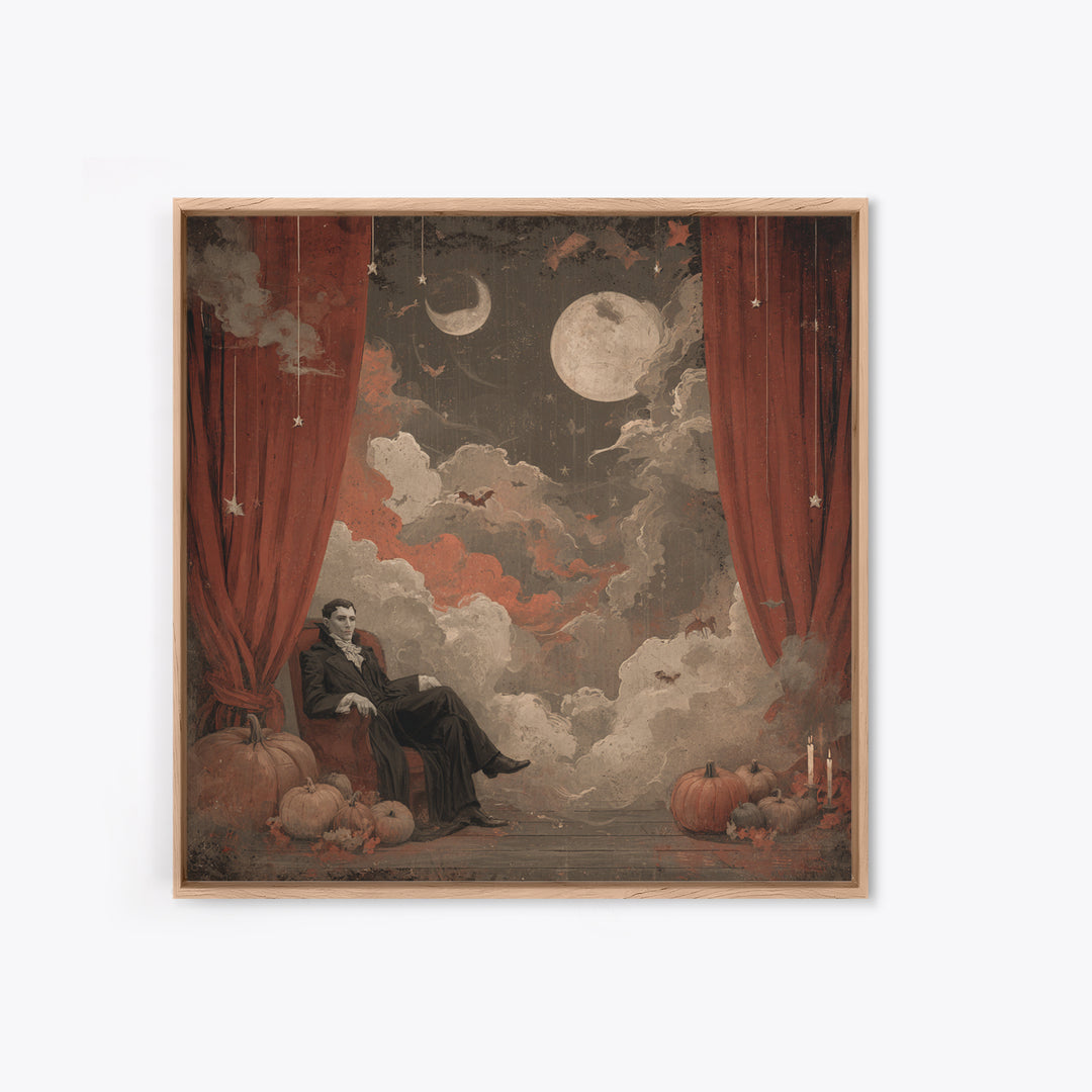 The Velvet Vampire Conservatory - Surreal Celestial Vision, Macabre Halloween Art, Square Wall Art, Framed Canvas Print, Gothic Wall Art