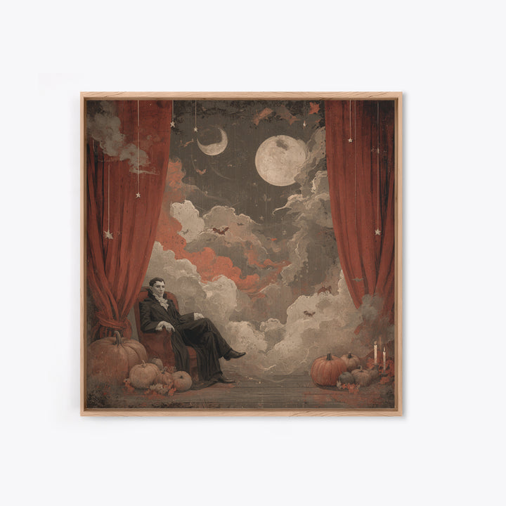 The Velvet Vampire Conservatory - Surreal Celestial Vision, Macabre Halloween Art, Square Wall Art, Framed Canvas Print, Gothic Wall Art