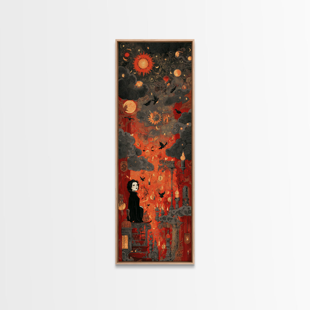 The Velvet Vampire Conservatory - Surreal Celestial Vision, Spooky Wall Decor, Tall Narrow Wall Art, Framed Canvas Print, Gothic Wall Art
