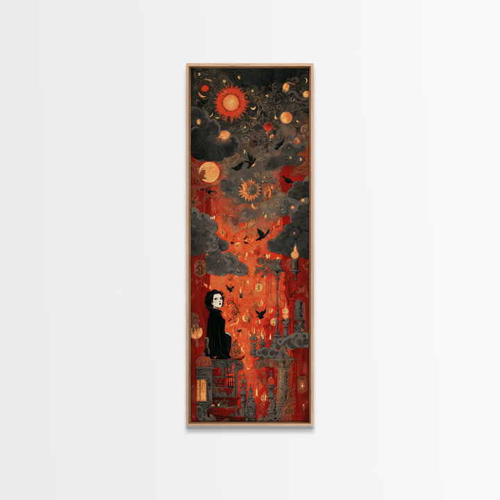 The Velvet Vampire Conservatory - Surreal Celestial Vision, Spooky Wall Decor, Tall Narrow Wall Art, Framed Canvas Print, Gothic Wall Art