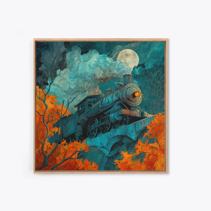 The Phantom Train Of October - Icon Portrait, Gothic Home Decor, Square Wall Art, Canvas Print, Halloween Home Decor, Gothic Wall Art
