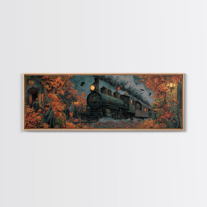The Phantom Train Of October - Procession Scene, Spooky Wall Decor, Extra Wide Wall Art, Framed Canvas Print, Halloween Home Decor