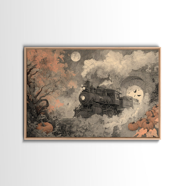 The Phantom Train Of October - Surreal Celestial Vision, Occult Wall Decor, Landscape Wall Art, Canvas Print, Halloween Home Decor