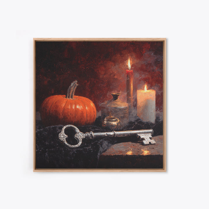 The Bone Key Still Life - Icon Portrait, Halloween Wall Art, Square Wall Art, Framed Canvas Print, Halloween Home Decor, Gothic Wall Art
