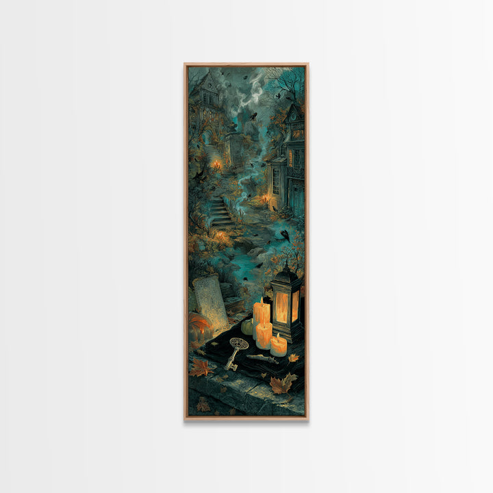 The Bone Key Still Life - Environmental Panorama, Spooky Wall Decor, Tall Narrow Wall Art, Framed Canvas Print, Halloween Home Decor