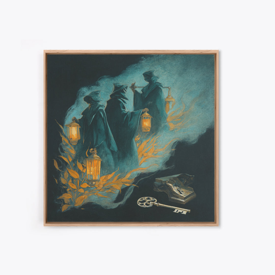 The Bone Key Still Life - Procession Scene, Halloween Wall Art, Square Wall Art, Framed Canvas Print, Halloween Home Decor, Gothic Wall Art