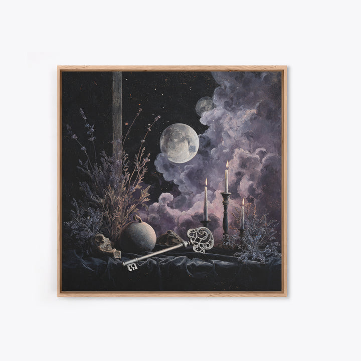 The Bone Key Still Life - Surreal Celestial Vision, Occult Wall Decor, Square Wall Art, Canvas Print, Halloween Home Decor, Gothic Wall Art