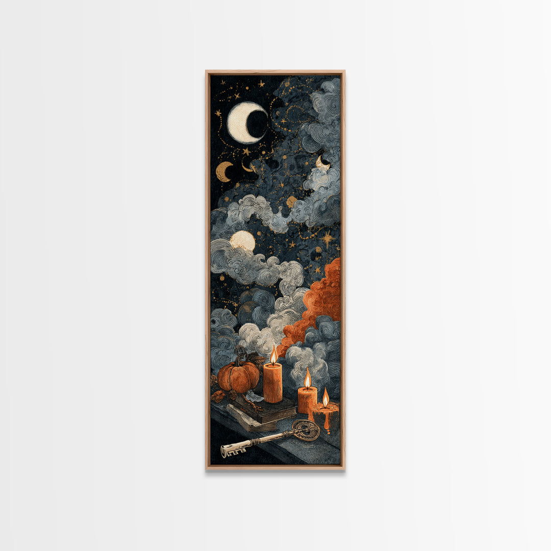 The Bone Key Still Life - Surreal Celestial Vision, Gothic Home Decor, Tall Narrow Wall Art, Canvas Print, Halloween Home Decor
