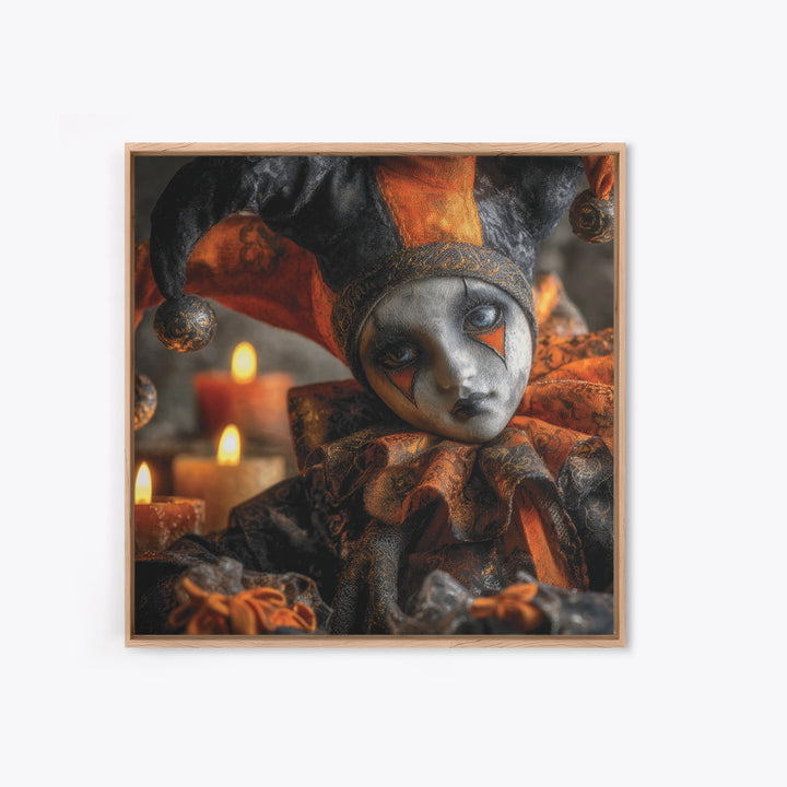 The Haunted Harlequin Doll - Icon Portrait, Gothic Home Decor, Square Wall Art, Canvas Print, Halloween Home Decor, Gothic Wall Art
