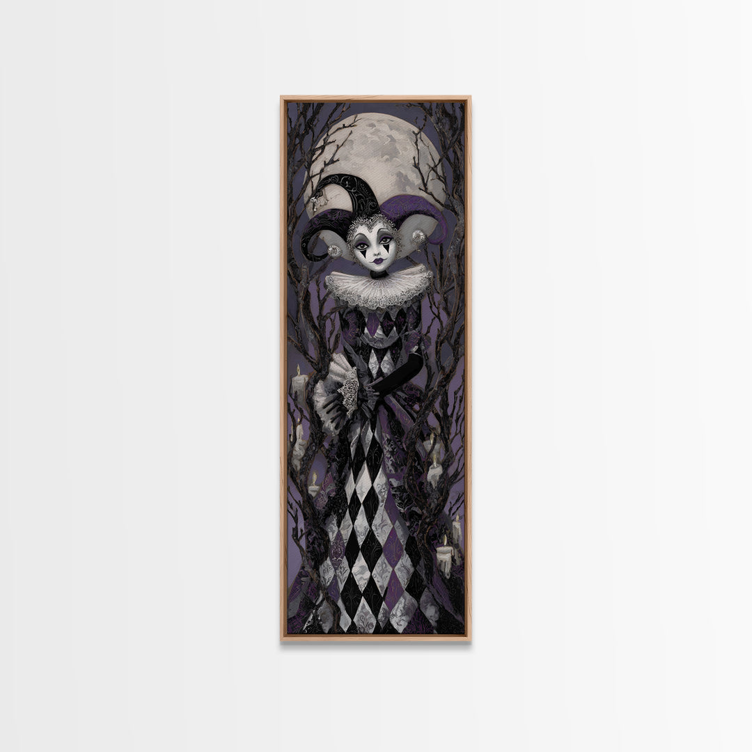 The Haunted Harlequin Doll - Icon Portrait, Halloween Wall Art, Tall Narrow Wall Art, Framed Canvas Print, Halloween Home Decor