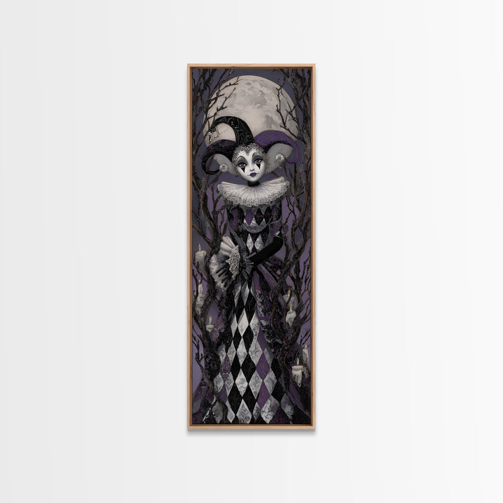 The Haunted Harlequin Doll - Icon Portrait, Halloween Wall Art, Tall Narrow Wall Art, Framed Canvas Print, Halloween Home Decor