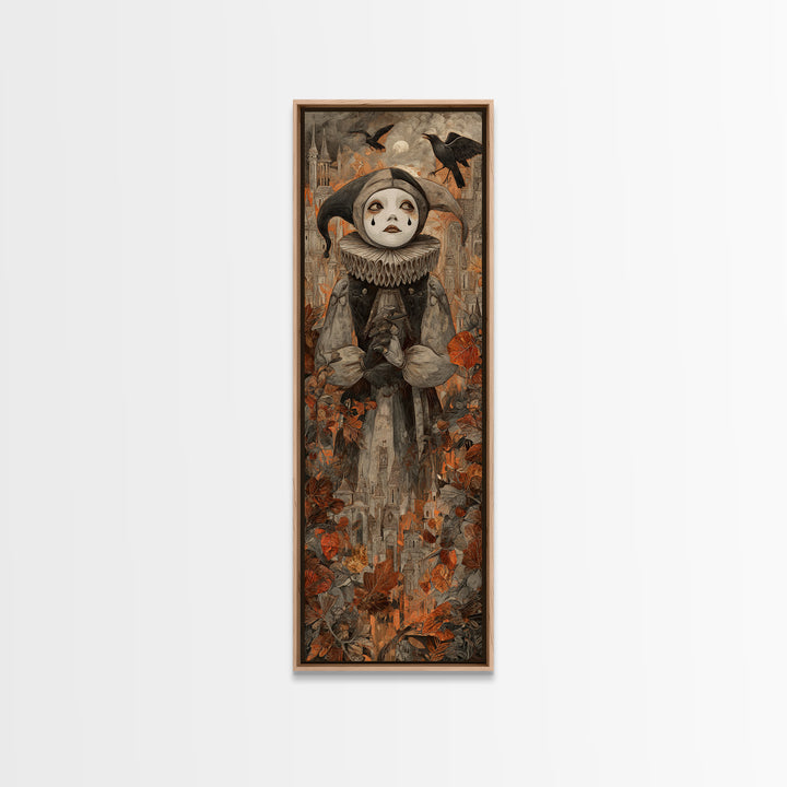 The Haunted Harlequin Doll - Environmental Panorama, Halloween Wall Art, Tall Narrow Wall Art, Framed Canvas Print, Halloween Home Decor