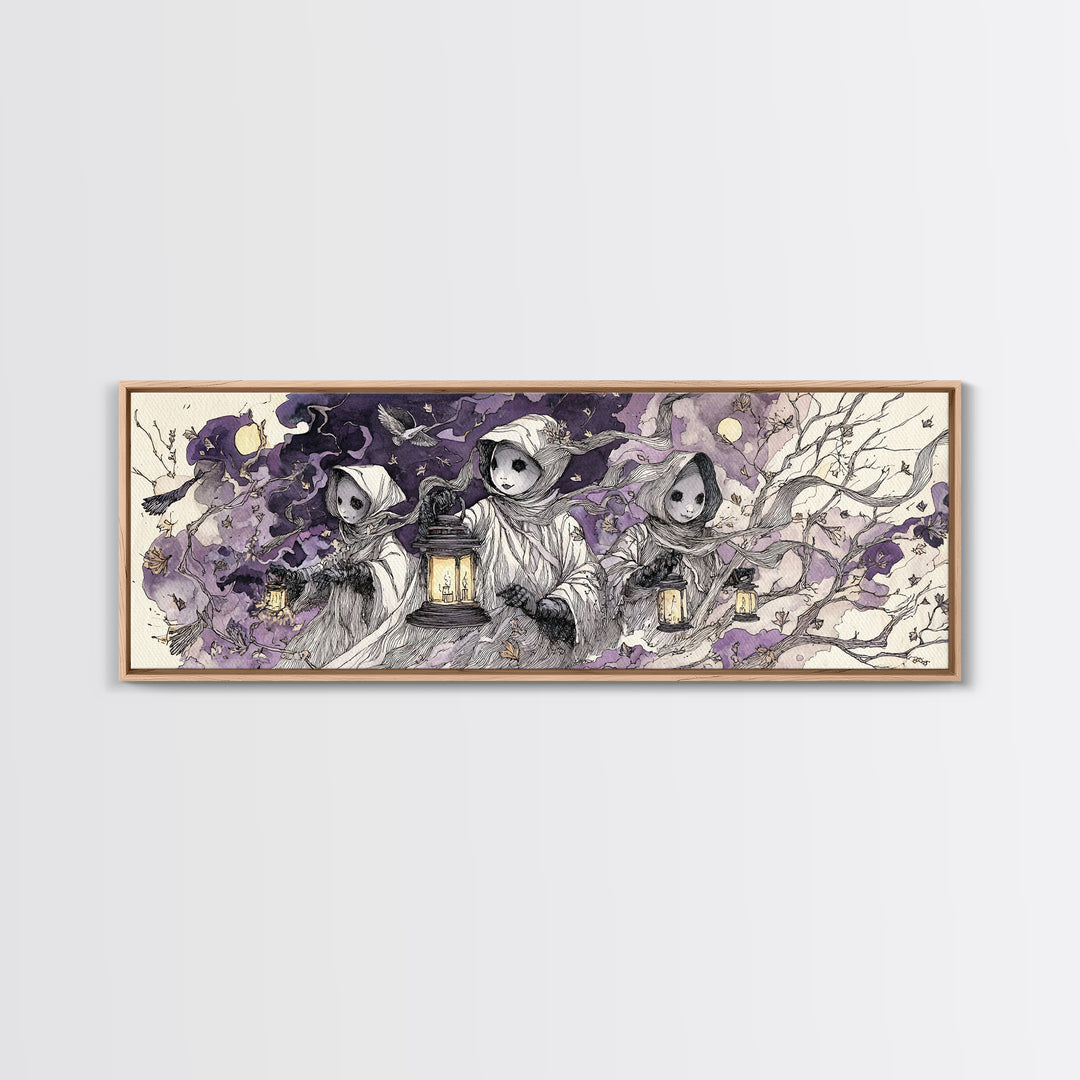 The Haunted Harlequin Doll - Procession Scene, Occult Wall Decor, Extra Wide Wall Art, Canvas Print, Halloween Home Decor, Gothic Wall Art