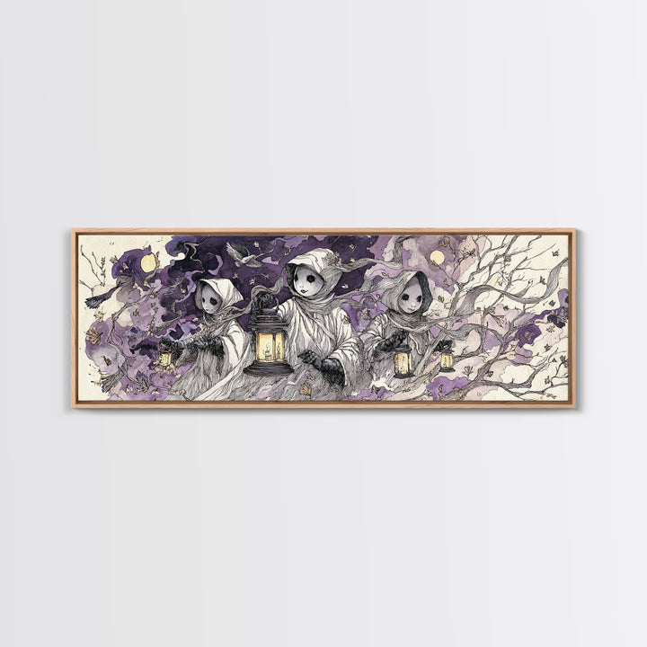 The Haunted Harlequin Doll - Procession Scene, Occult Wall Decor, Extra Wide Wall Art, Canvas Print, Halloween Home Decor, Gothic Wall Art