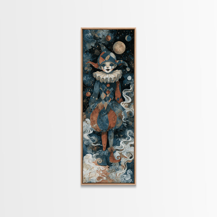 The Haunted Harlequin Doll - Surreal Celestial Vision, Dark Fantasy Wall Art, Tall Narrow Wall Art, Canvas Print, Halloween Home Decor