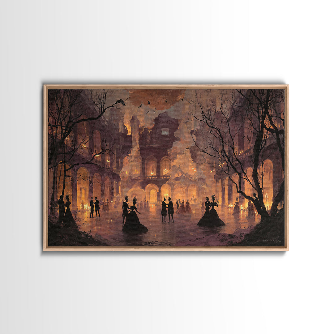 The Raven-Masked Ballroom - Environmental Panorama, Occult Wall Decor, Landscape Wall Art, Canvas Print, Halloween Home Decor