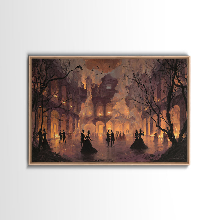 The Raven-Masked Ballroom - Environmental Panorama, Occult Wall Decor, Landscape Wall Art, Canvas Print, Halloween Home Decor