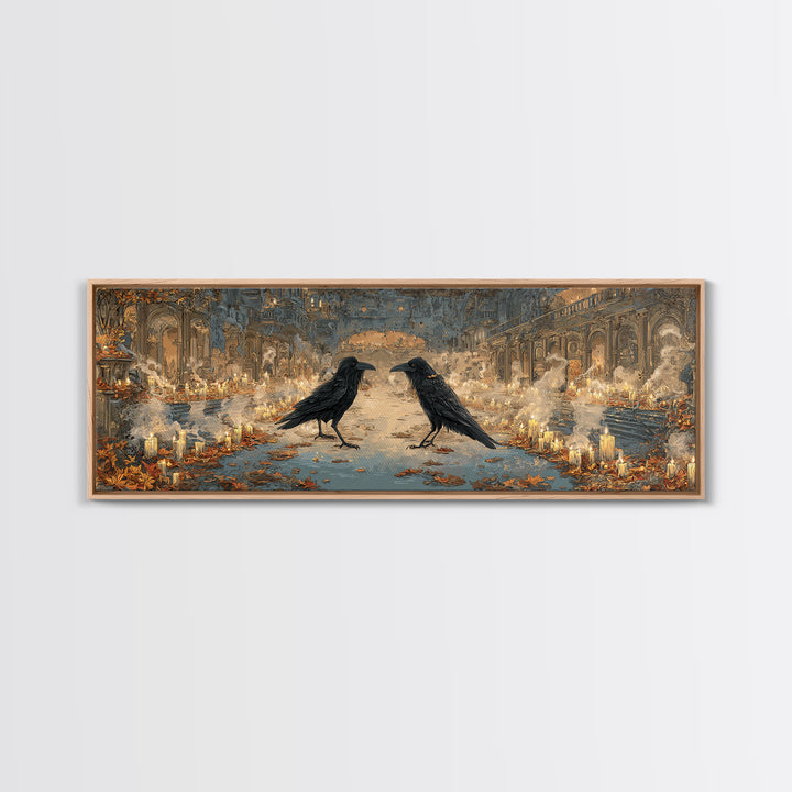 The Raven-Masked Ballroom - Environmental Panorama, Gothic Home Decor, Extra Wide Wall Art, Canvas Print, Halloween Home Decor