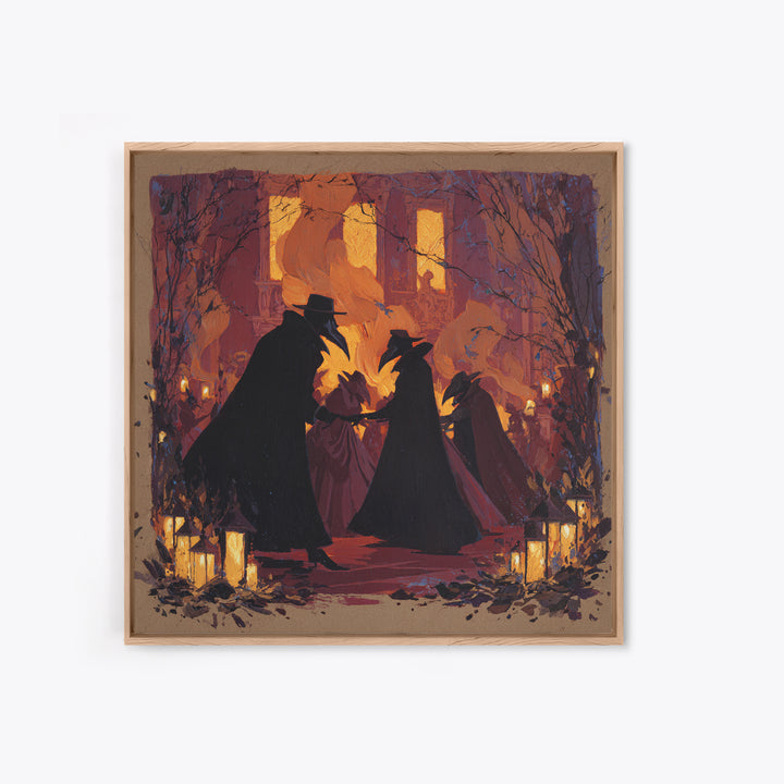The Raven-Masked Ballroom - Procession Scene, Spooky Wall Decor, Square Wall Art, Framed Canvas Print, Halloween Home Decor, Gothic Wall Art