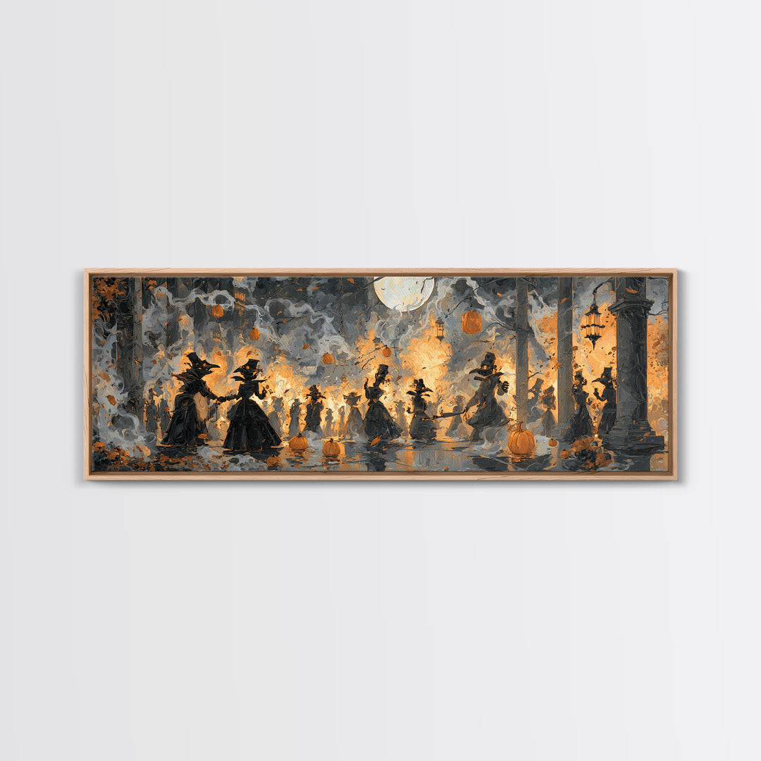 The Raven-Masked Ballroom - Procession Scene, Occult Wall Decor, Extra Wide Wall Art, Canvas Print, Halloween Home Decor, Gothic Wall Art