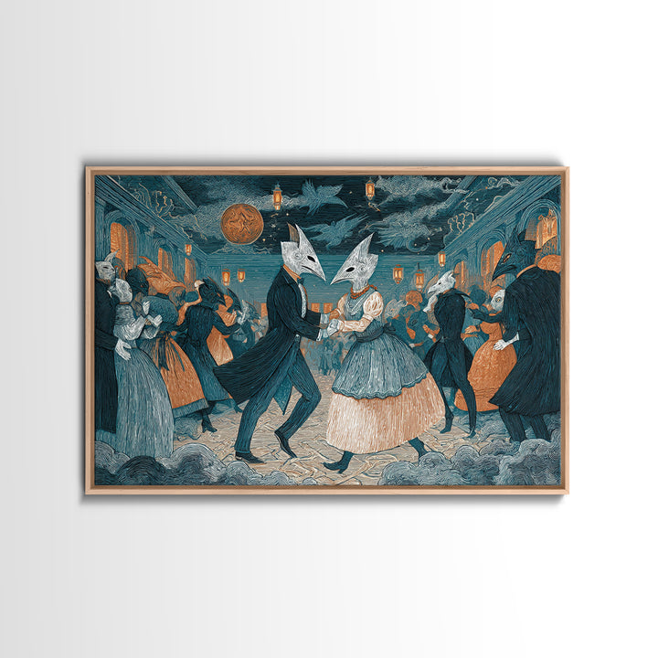 The Raven-Masked Ballroom - Surreal Celestial Vision, Halloween Wall Art, Landscape Wall Art, Framed Canvas Print, Halloween Home Decor