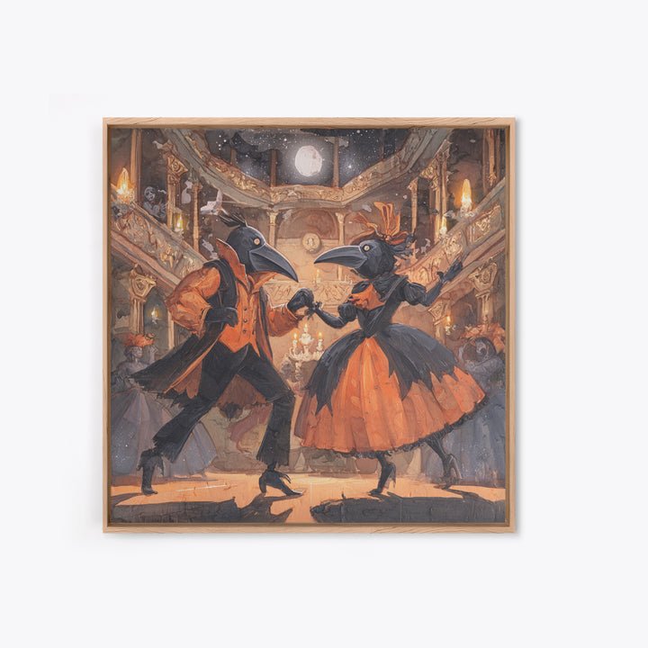 The Raven-Masked Ballroom - Surreal Celestial Vision, Macabre Halloween Art, Square Wall Art, Framed Canvas Print, Halloween Home Decor