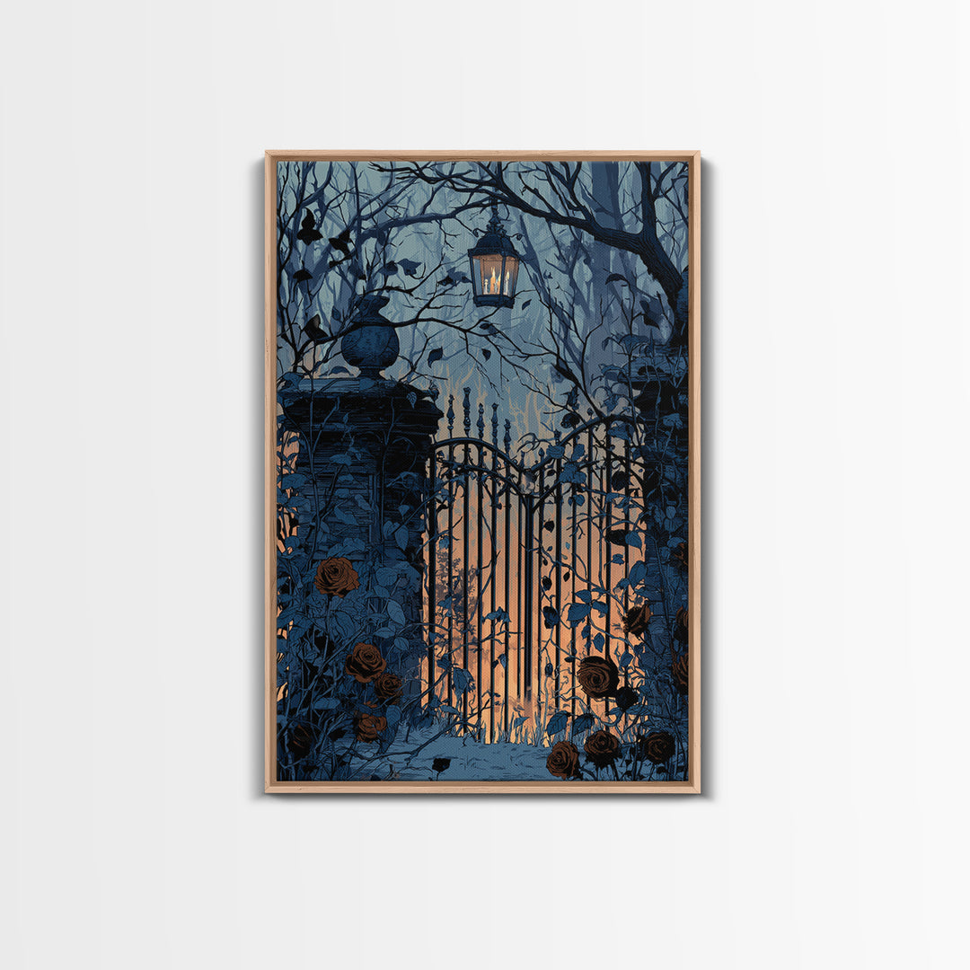 The Black Rose Cemetery Gate - Icon Portrait, Gothic Home Decor, Vertical Wall Art, Canvas Print, Halloween Home Decor, Gothic Wall Art