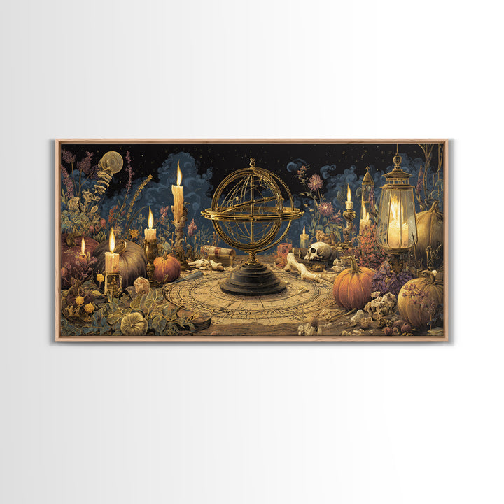 The Cursed Astrolabe - Occult Still Life, Occult Wall Decor, Wide Panoramic Art, Canvas Print, Halloween Home Decor, Gothic Wall Art