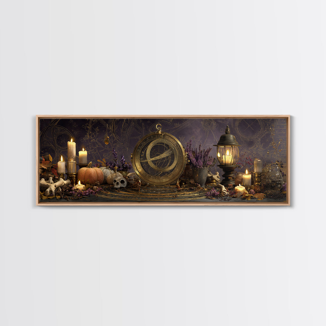 The Cursed Astrolabe - Occult Still Life, Halloween Wall Art, Extra Wide Wall Art, Framed Canvas Print, Halloween Home Decor
