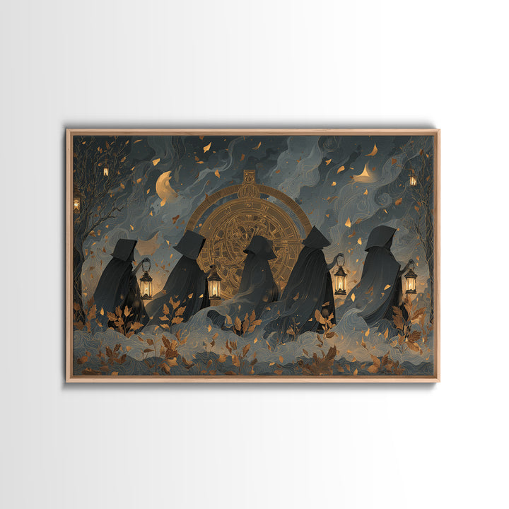 The Cursed Astrolabe - Procession Scene, Macabre Halloween Art, Landscape Wall Art, Framed Canvas Print, Halloween Home Decor