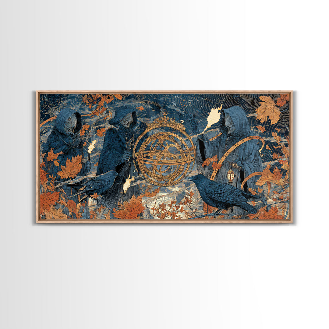The Cursed Astrolabe - Procession Scene, Gothic Home Decor, Wide Panoramic Art, Canvas Print, Halloween Home Decor, Gothic Wall Art