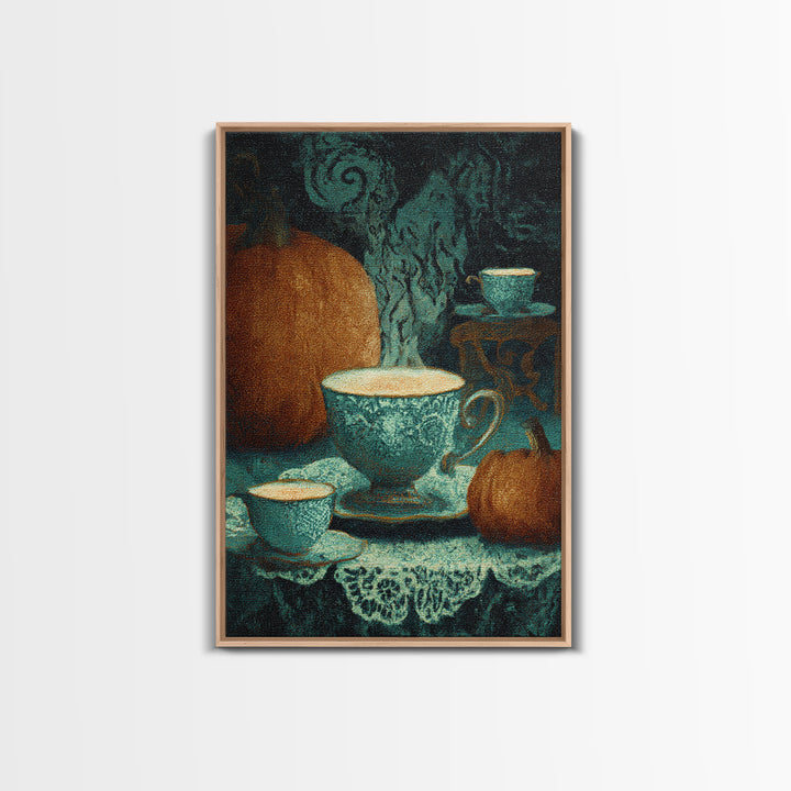 The Haunted Teacup Seance - Icon Portrait, Spooky Wall Decor, Vertical Wall Art, Framed Canvas Print, Halloween Home Decor, Gothic Wall Art