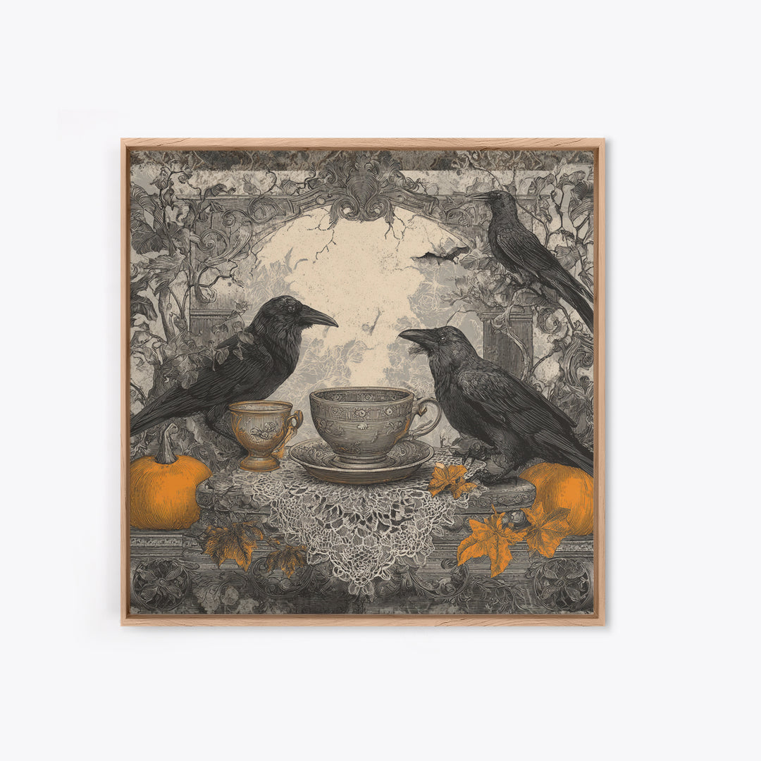 The Haunted Teacup Seance - Icon Portrait, Halloween Wall Art, Square Wall Art, Framed Canvas Print, Halloween Home Decor, Gothic Wall Art
