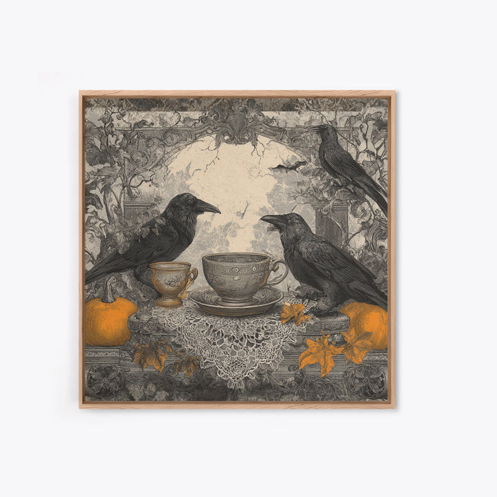 The Haunted Teacup Seance - Icon Portrait, Halloween Wall Art, Square Wall Art, Framed Canvas Print, Halloween Home Decor, Gothic Wall Art