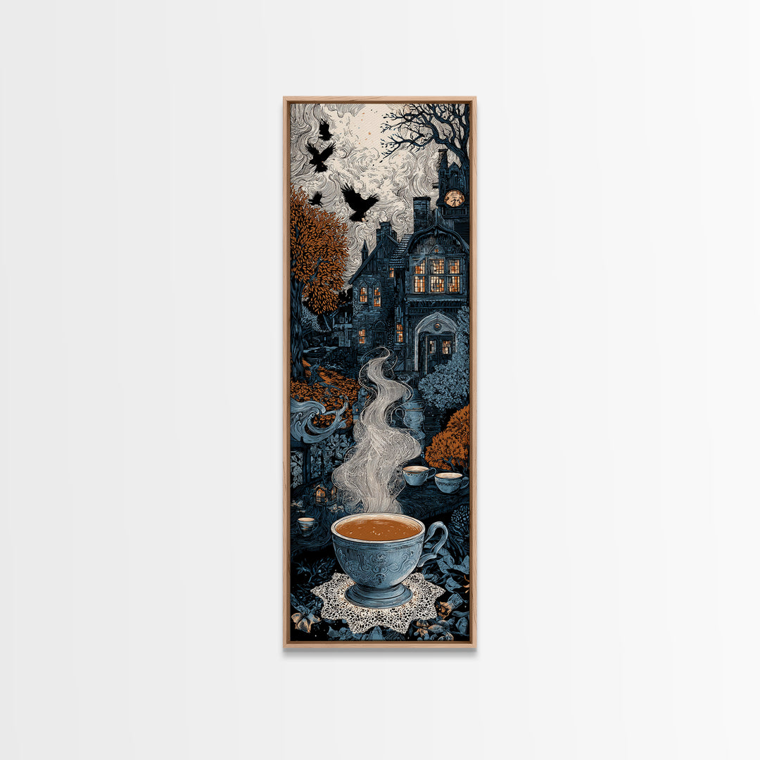 The Haunted Teacup Seance - Icon Portrait, Dark Fantasy Wall Art, Tall Narrow Wall Art, Canvas Print, Halloween Home Decor, Gothic Wall Art