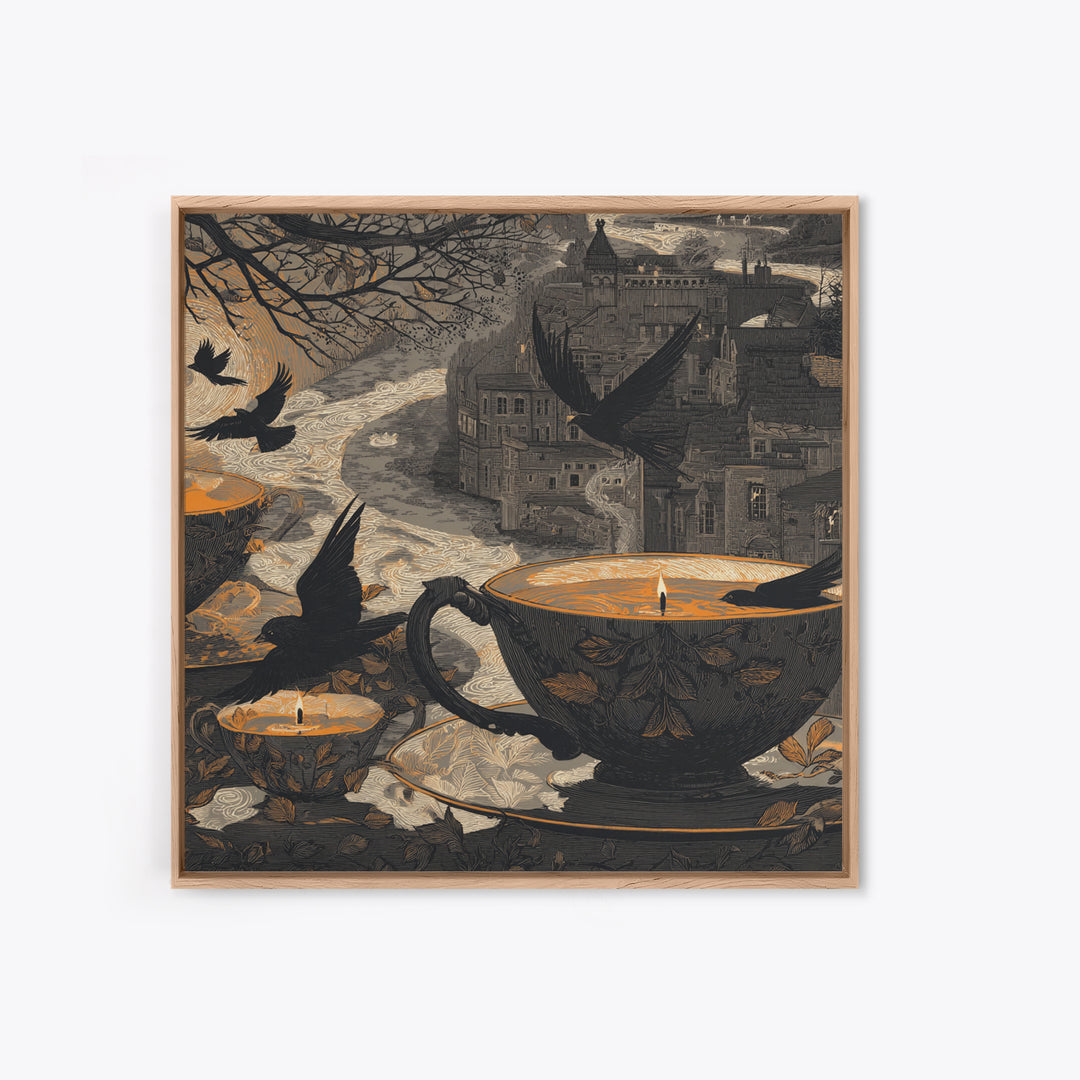 The Haunted Teacup Seance - Environmental Panorama, Dark Fantasy Wall Art, Square Wall Art, Canvas Print, Halloween Home Decor