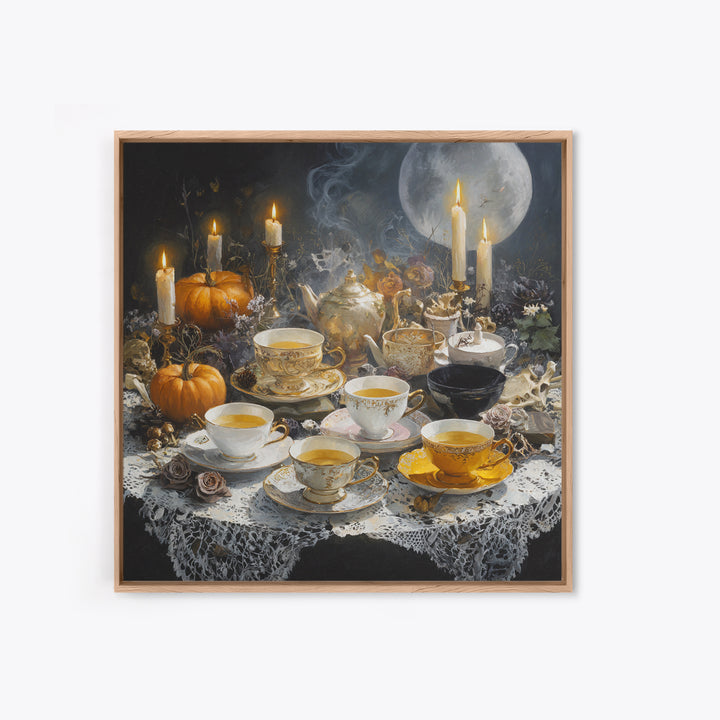 The Haunted Teacup Seance - Occult Still Life, Gothic Home Decor, Square Wall Art, Canvas Print, Halloween Home Decor, Gothic Wall Art