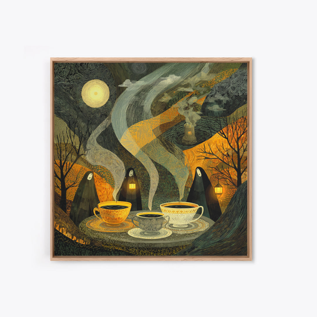 The Haunted Teacup Seance - Procession Scene, Occult Wall Decor, Square Wall Art, Canvas Print, Halloween Home Decor, Gothic Wall Art