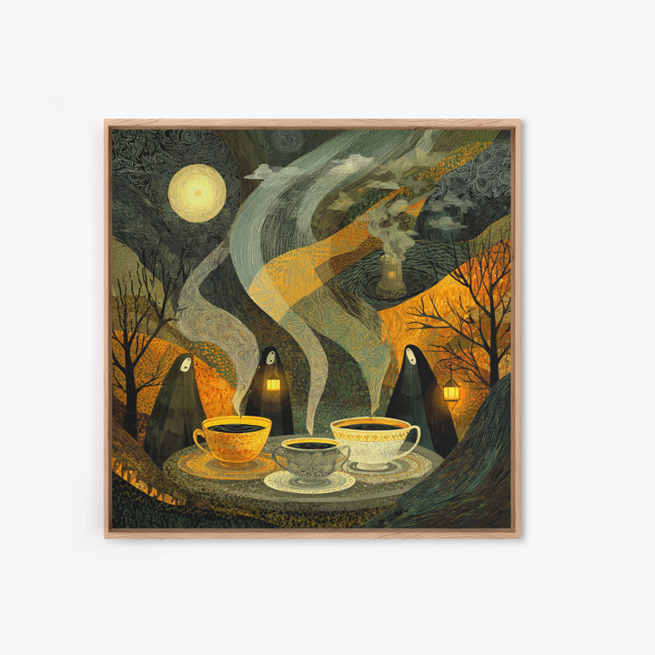 The Haunted Teacup Seance - Procession Scene, Occult Wall Decor, Square Wall Art, Canvas Print, Halloween Home Decor, Gothic Wall Art