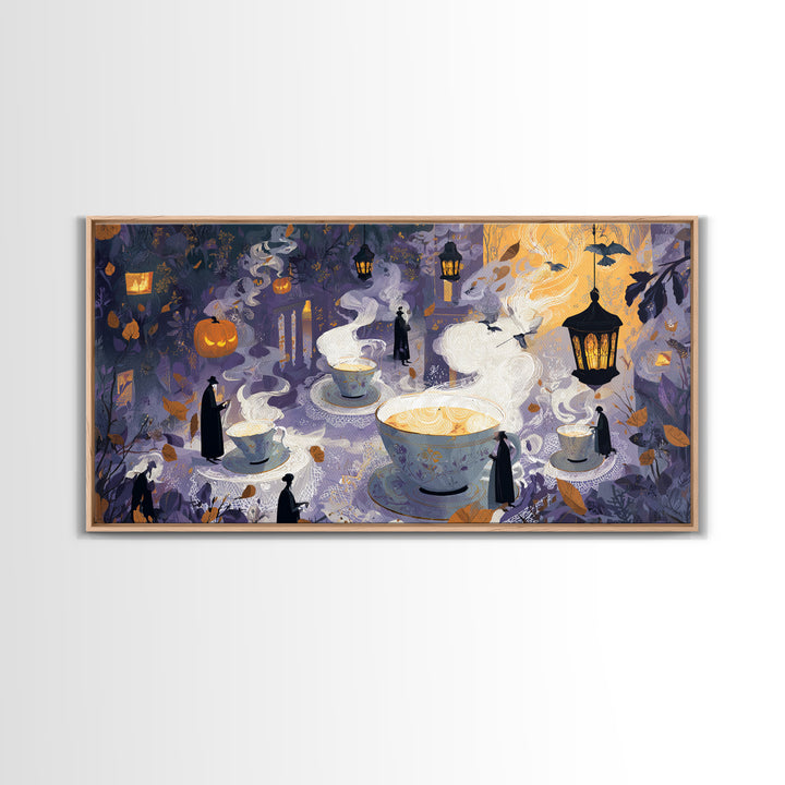 The Haunted Teacup Seance - Procession Scene, Dark Fantasy Wall Art, Wide Panoramic Art, Canvas Print, Halloween Home Decor, Gothic Wall Art