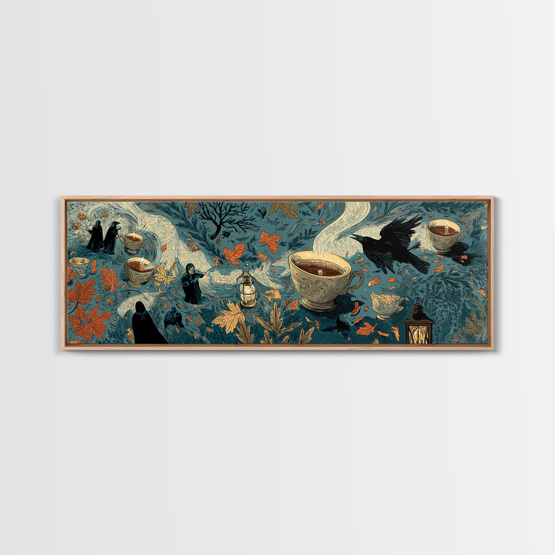 The Haunted Teacup Seance - Procession Scene, Occult Wall Decor, Extra Wide Wall Art, Canvas Print, Halloween Home Decor, Gothic Wall Art