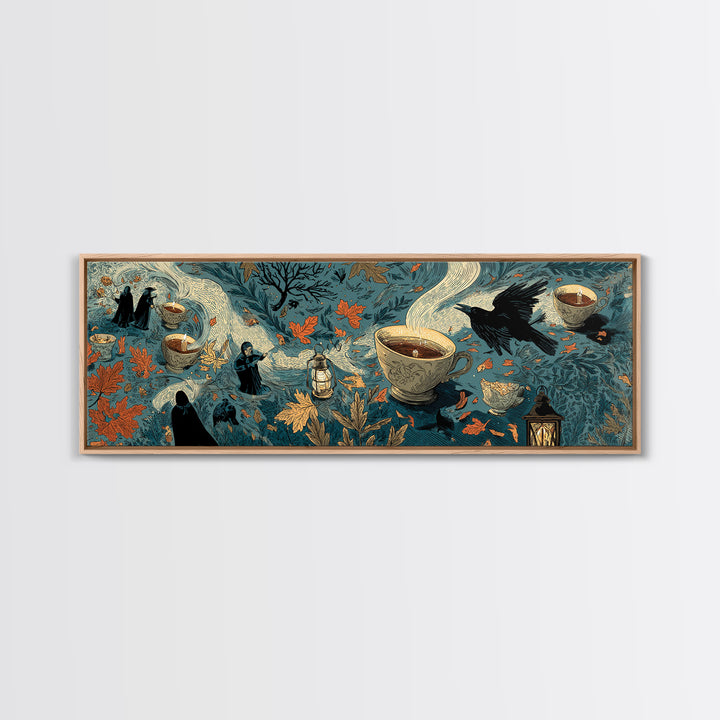 The Haunted Teacup Seance - Procession Scene, Occult Wall Decor, Extra Wide Wall Art, Canvas Print, Halloween Home Decor, Gothic Wall Art