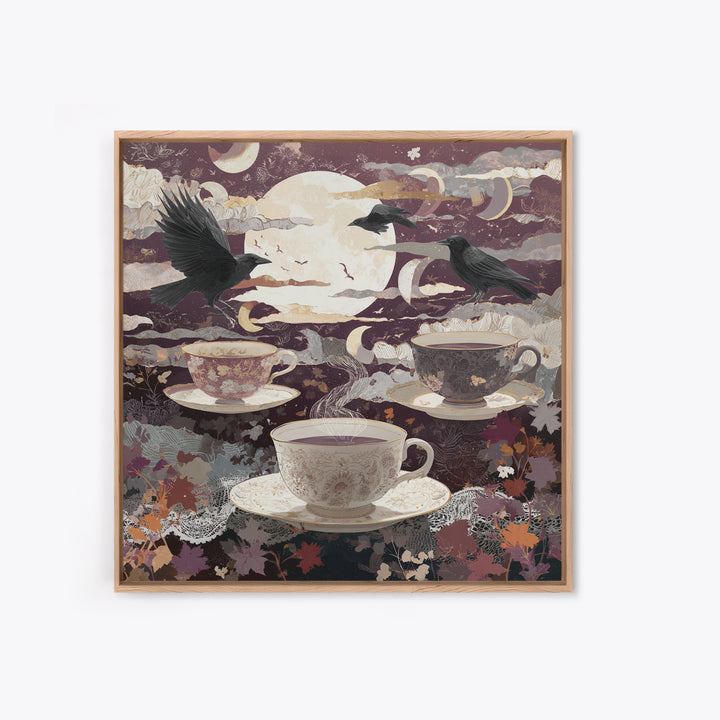 The Haunted Teacup Seance - Surreal Celestial Vision, Occult Wall Decor, Square Wall Art, Canvas Print, Halloween Home Decor