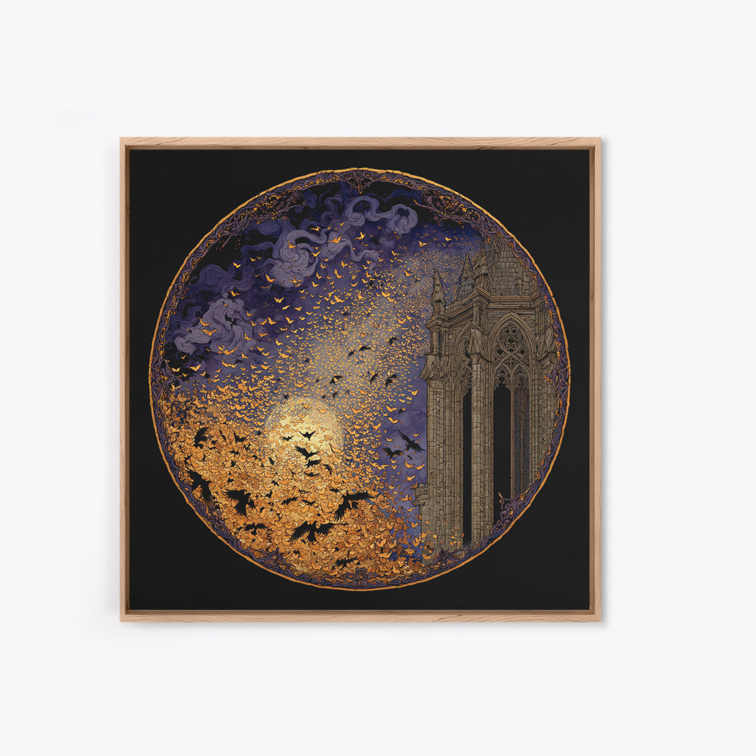 The Golden Bat Swarm - Icon Portrait, Gothic Home Decor, Square Wall Art, Canvas Print, Halloween Home Decor, Gothic Wall Art